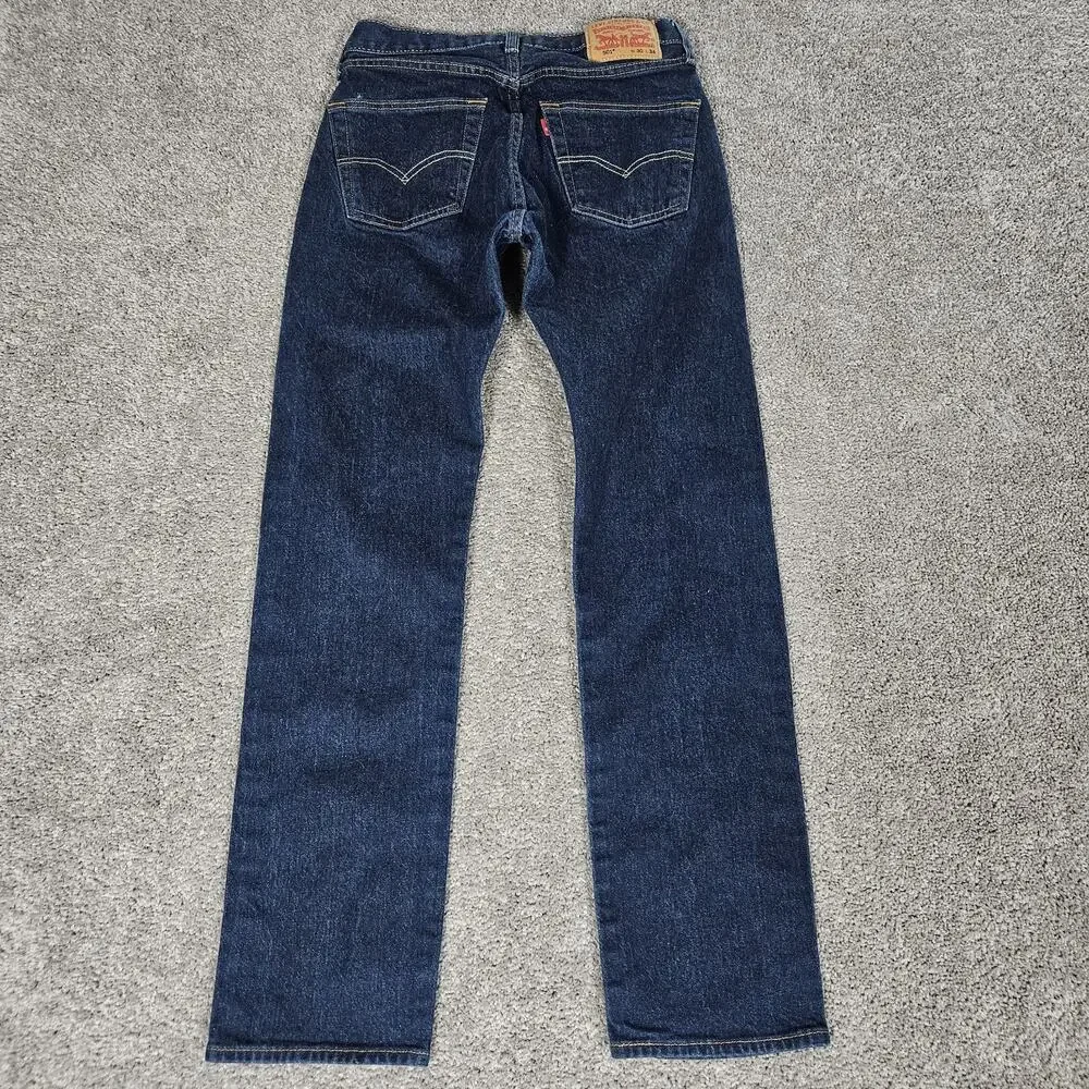 Levis 501 Stretch Jeans Men's 28X30.5 (Tag 30X34) Blue Denim Straight Button Fly